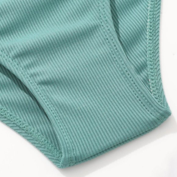 SHEIN🌺Girls Rib Green Solid Bikini Swimsuit👙160(13-14Y) - Picture 5 of 7